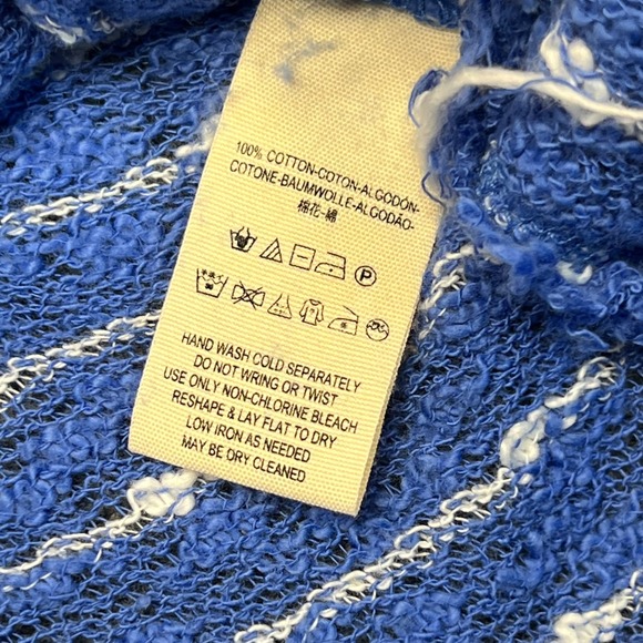 We The Free Blue White Striped Distressed Knit Open Shoulder Pullover Top M - Picture 5 of 5